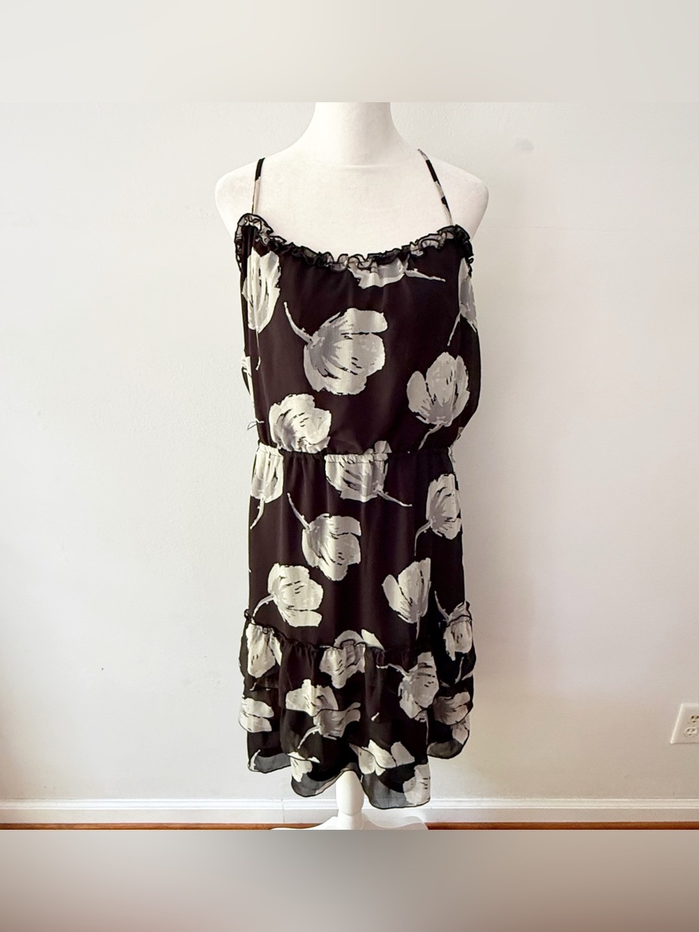 Old Navy Women Floral Sheer Ruffle Belted Dress XL Dark Romance Fairy Grunge